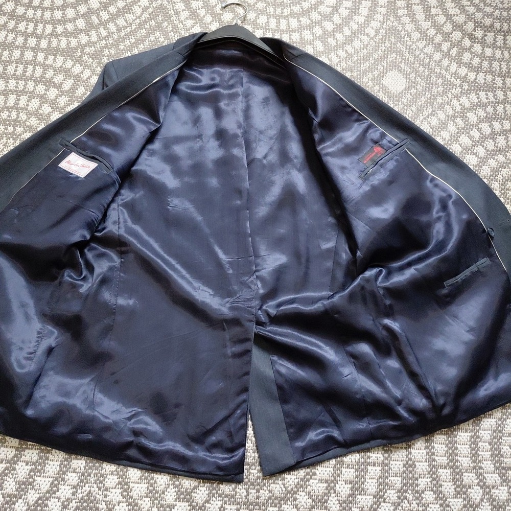 A. Sheilds Blazer Jacket Mens 44L Blue Wool Double Breasted Peak Lapel Classic - Picture 10 of 12